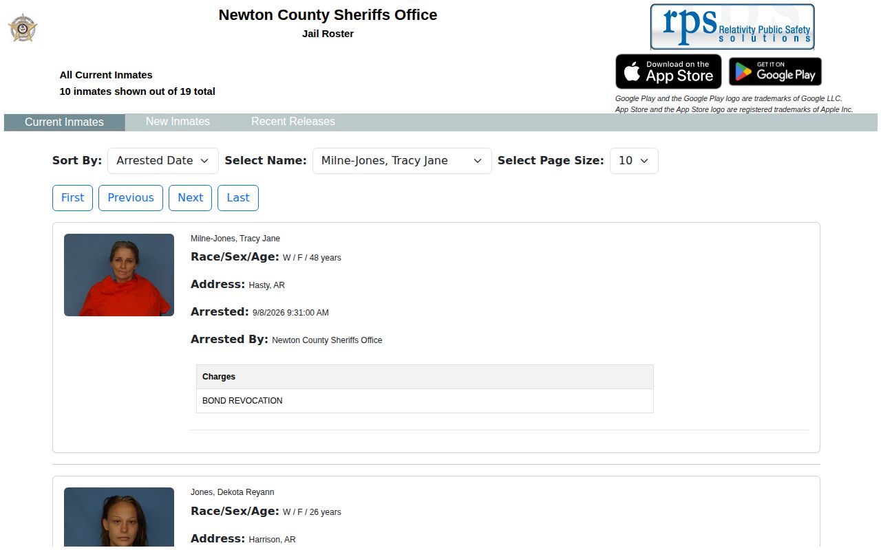 Official Newton County jail roster interface