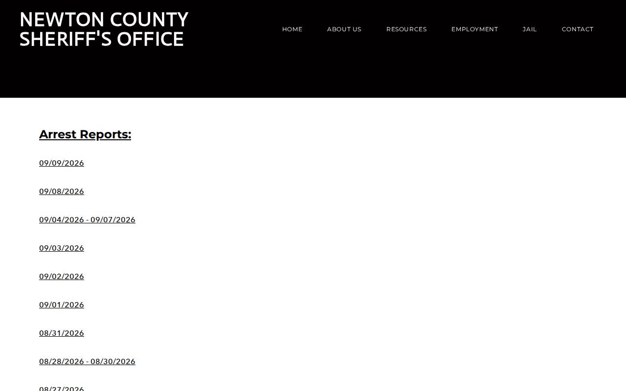 Captured Newton County Sheriff's Office dated arrest reports archive