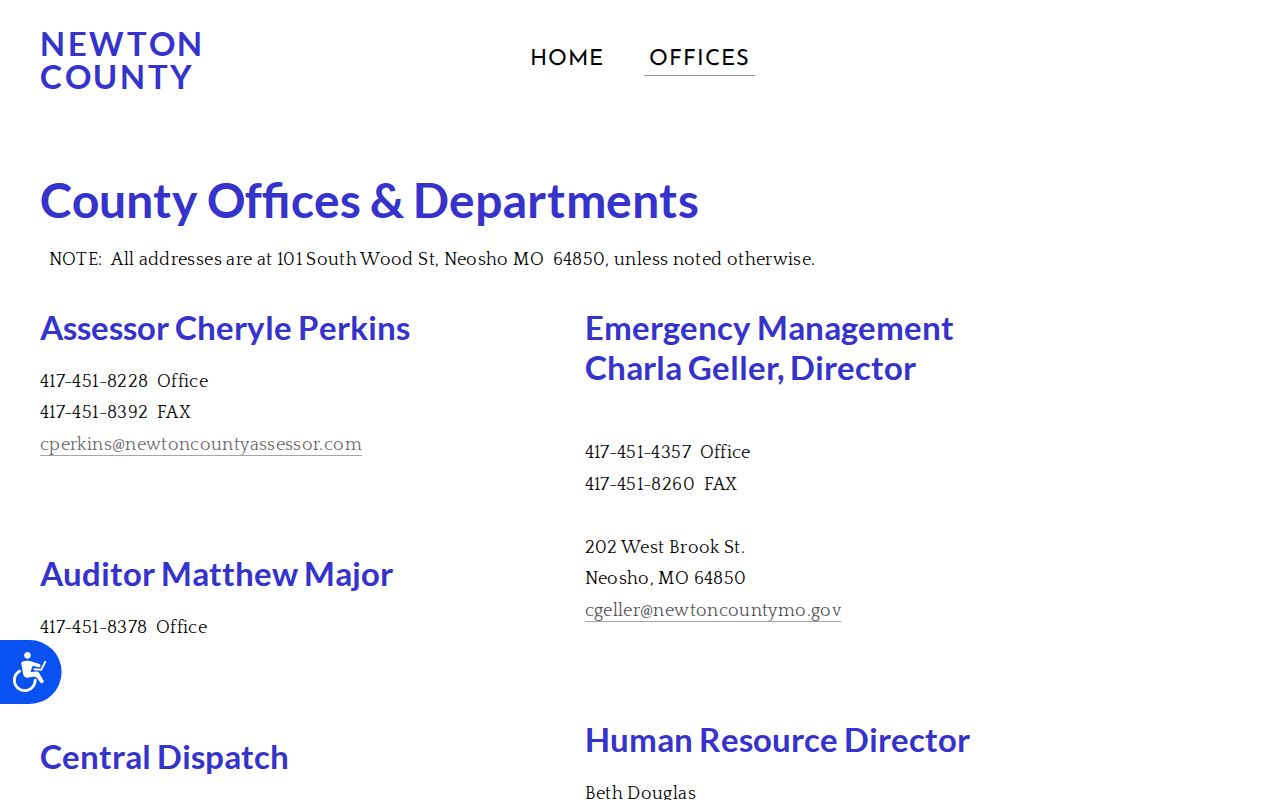 Newton County official offices directory for court and warrant contacts